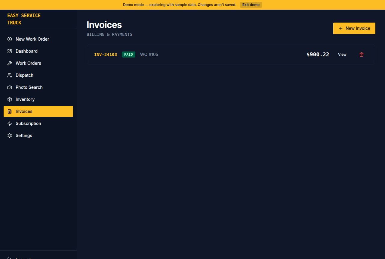 Invoices screen